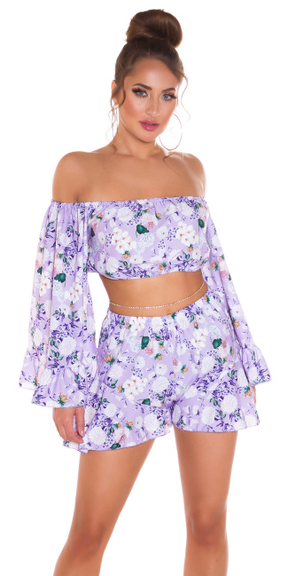 Ruffled Floral Shorts Lilac